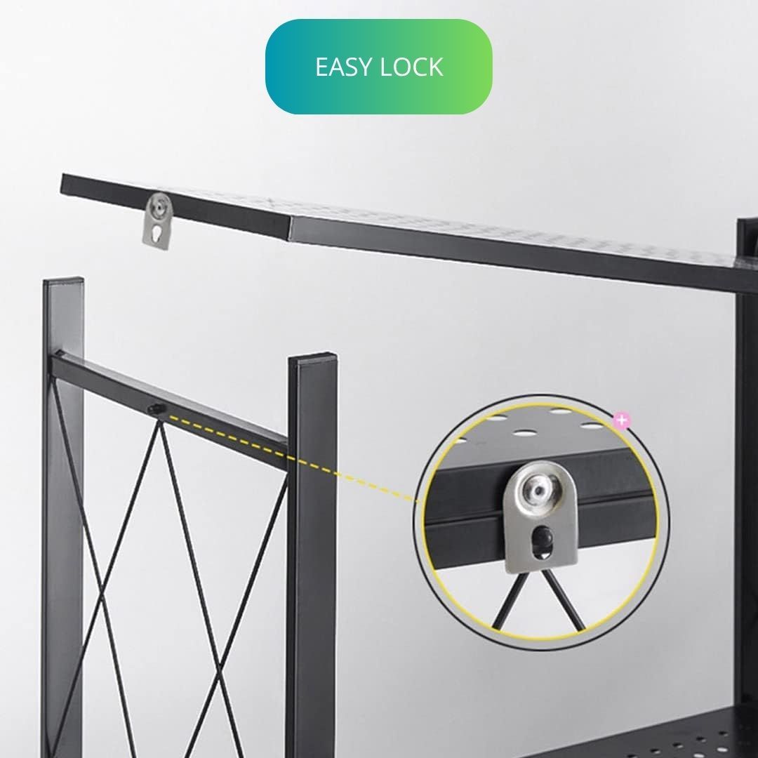 CARLA HOME 3-Tier Foldable Storage Shelf with Wheels for Kitchen, Garage, Pantry or Basement (Black)