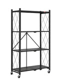 CARLA HOME 4-Tier Foldable Storage Shelf with Wheels for Kitchen, Garage, Pantry or Basement (Black)