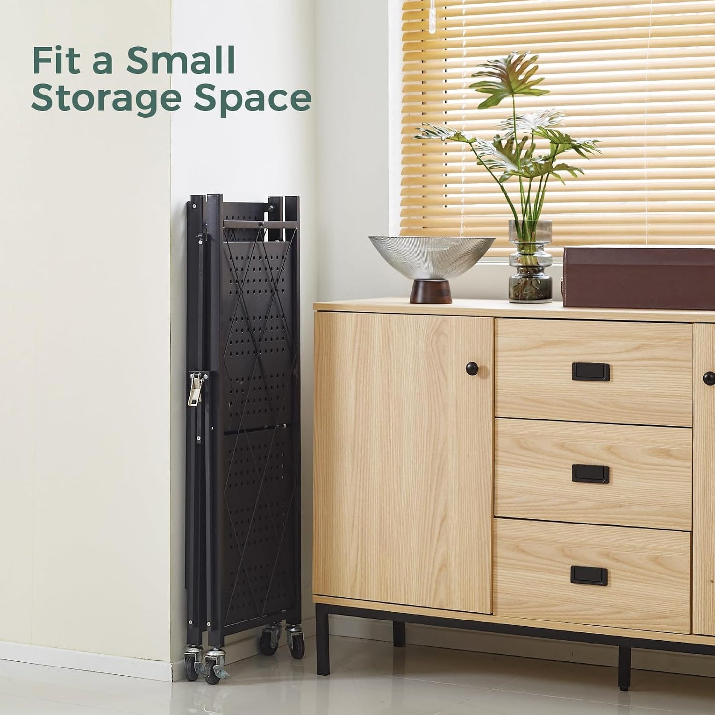 CARLA HOME 5-Tier Foldable Storage Shelf with Wheels for Kitchen, Garage, Pantry or Basement (Black)