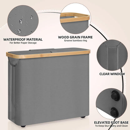 CARLA HOME Toilet Paper Storage Basket Holds Up to 12 Rolls with Bamboo Lid and Handle for RV Closet (Grey)