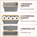 CARLA HOME Toilet Paper Storage Basket Holds Up to 12 Rolls with Bamboo Lid and Handle for RV Closet (Grey)