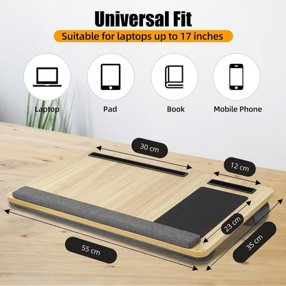 CARLA HOME Oversized Portable Lap Desk with Cushion,Mouse Pad, Tablet and Phone Holder which Fits Up to 17 Inch Laptops for Bed or Sofa (Brown)
