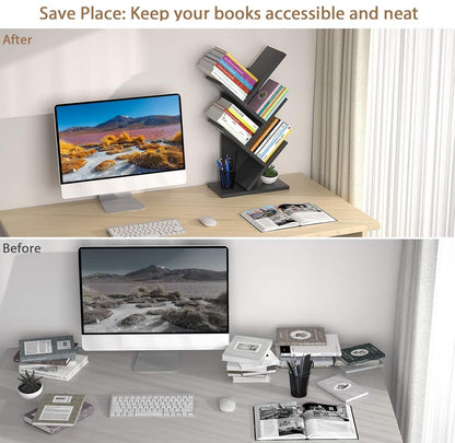 CARLA HOME 5-Tier Tree Bookshelf Storage Rack for Home Office or Bedroom (Black)