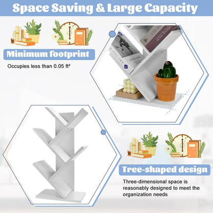 CARLA HOME 5-Tier Tree Bookshelf Storage Rack for Home Office or Bedroom (White)