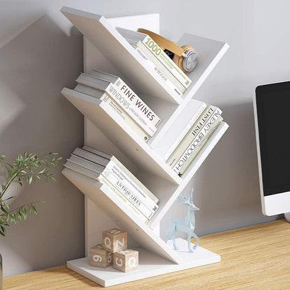CARLA HOME 5-Tier Tree Bookshelf Storage Rack for Home Office or Bedroom (White)