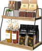 CARLA HOME 2-Tier Wooden Coffee Station Rack Organizer for Coffee Bar, Condiments, Syrups, Storage Jars & Spice Storage Shelf