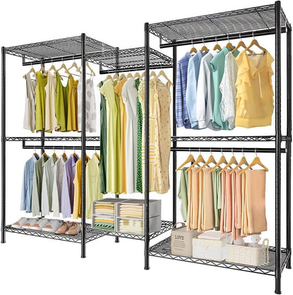 CARLA HOME Heavy Duty Clothing Garment Rack Organizer with Hanging Rods & Storage Shelves for Clothes, Shoes & Wardrobe