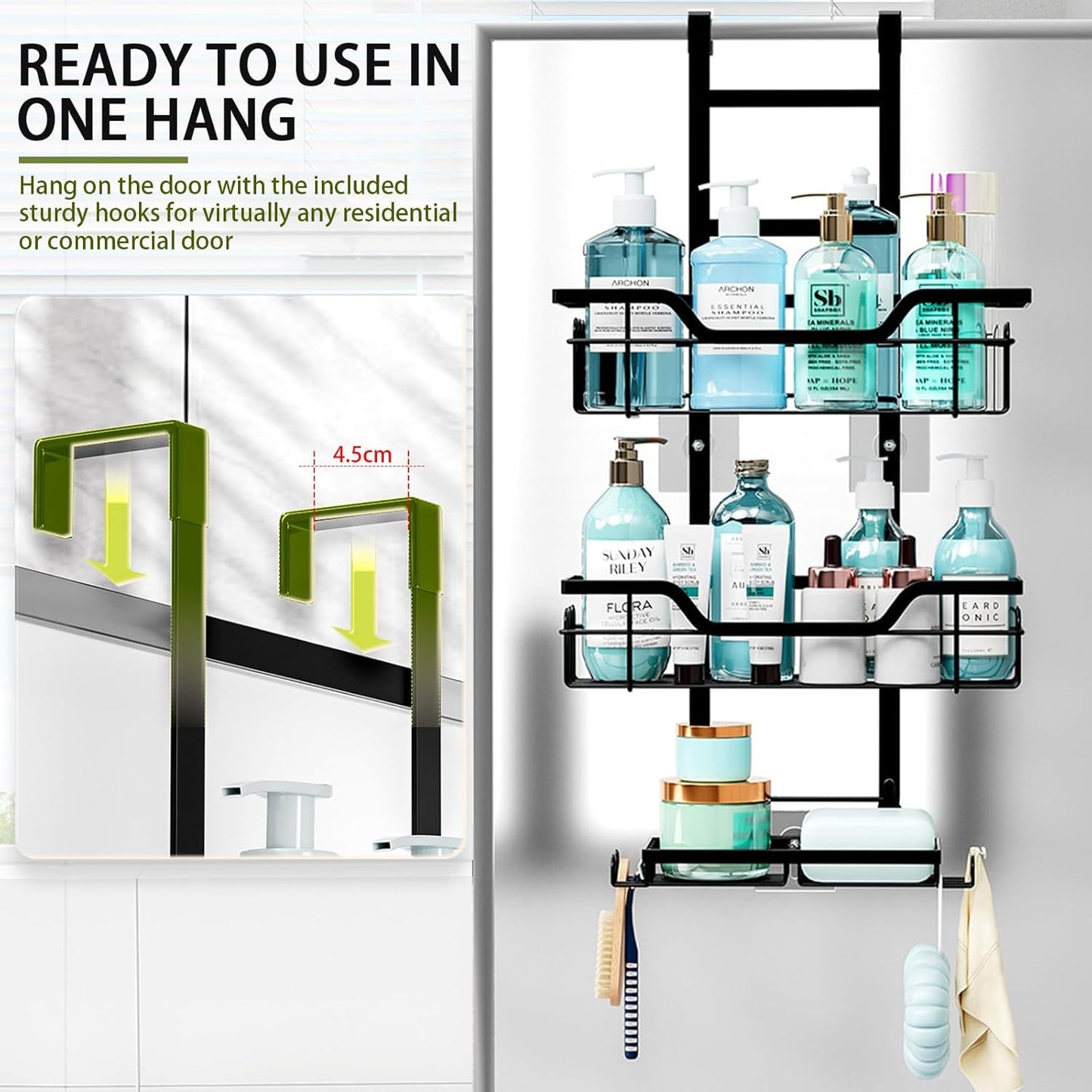 CARLA HOME Over the Door 3-tier Shower Caddy Organizer Shelf with Hooks for Bathroom
