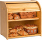 CARLA HOME Large Bamboo Bread Box Storage Organizer with Roll Top for Kitchen Counter