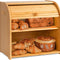 CARLA HOME Large Bamboo Bread Box Storage Organizer with Roll Top for Kitchen Counter