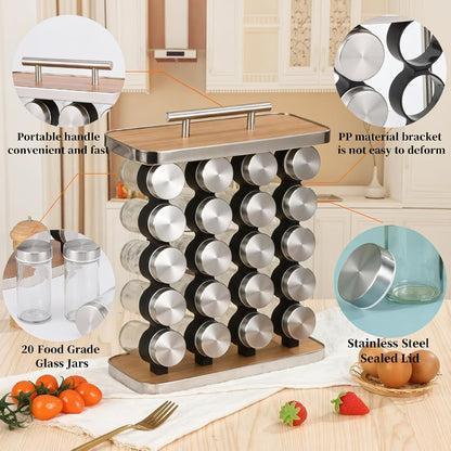CARLA HOME 20-Jar Spice Rack Organizer Storage for Kitchen Countertop or Cabinet