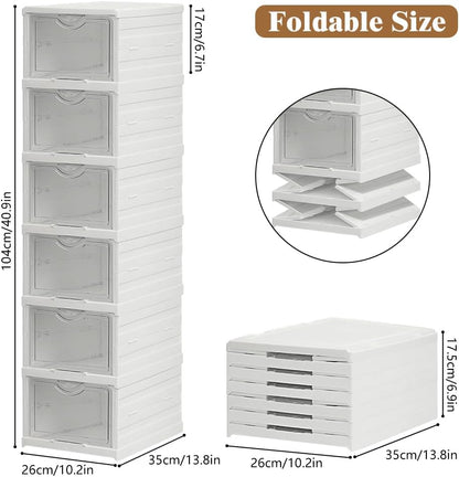 CARLA HOME 6-Tier Stackable Shoe Storage Box Organizer with Clear Door for Closet, Entryway or Cabinet