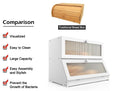 CARLA HOME Double Layer Bamboo Bread Box for Kitchen Counter - Large Capacity Bread Storage Container with Clear Window, Easy Assembly, Farmhouse Style Bread Holder (White)