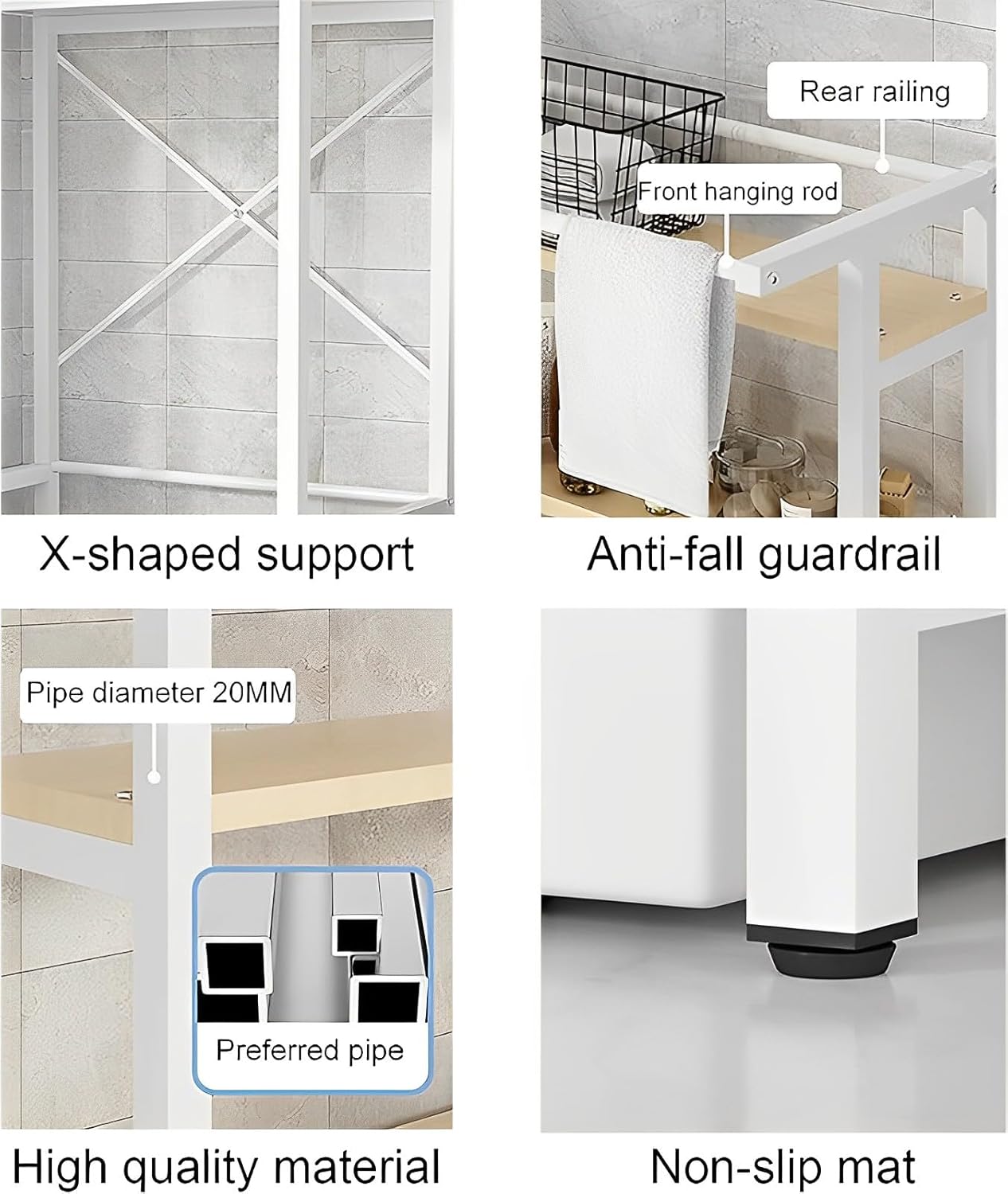 CARLA HOME 3-Tier Over Washing Machine Storage Rack Laundry Shelf Organizer for Bathroom or Toilet (White)