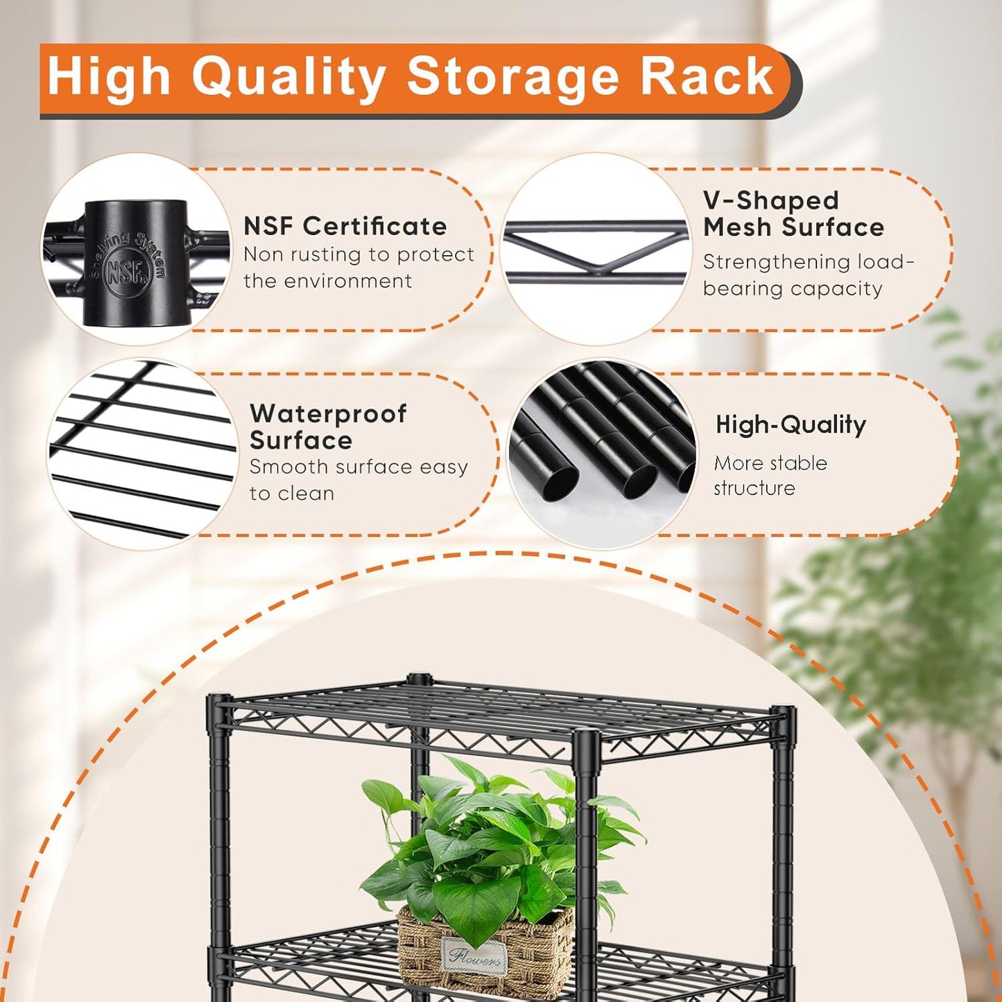 CARLA HOME 3-Tier Adjustable Metal Storage Shelves Wire Rack Organizer for Kitchen, Pantry, Bathroom or Laundry Room (60cm W x 35cm D x 103cm H)