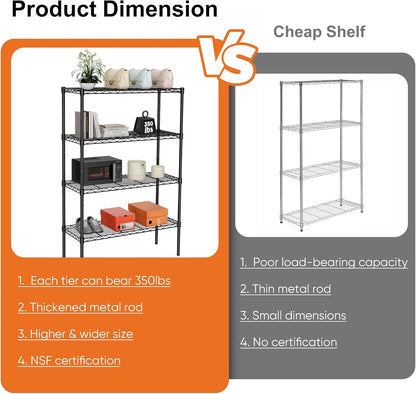 CARLA HOME 4-Tier Adjustable Metal Storage Shelves Wire Rack Organizer for Kitchen, Pantry, Bathroom or Laundry Room (60cm W x 40cm D x 140cm H)