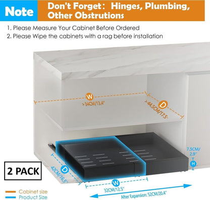 CARLA HOME 2 Pack Pull Out Cabinet Organizer Expandable for Cabinets with Adjustable Slide Out Shelves and Easy Installation (Black)