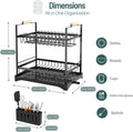 CARLA HOME 2-Tier Large Dish Drying Rack with Drainboard, Utensil Holder, Glass Hooks & Cutlery Storage (Black)