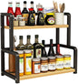 CARLA HOME 2-Tier Wooden Kitchen Countertop Spice Rack for Storage of Condiments, Oils, Jars & Seasoning Bottles