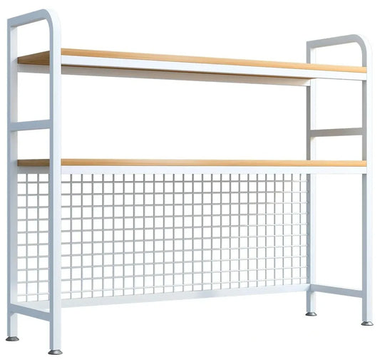 CARLA HOME  2-Tier Metal Desktop Hutch Bookshelf with Grid Panel for Computer Desk and Office Countertop