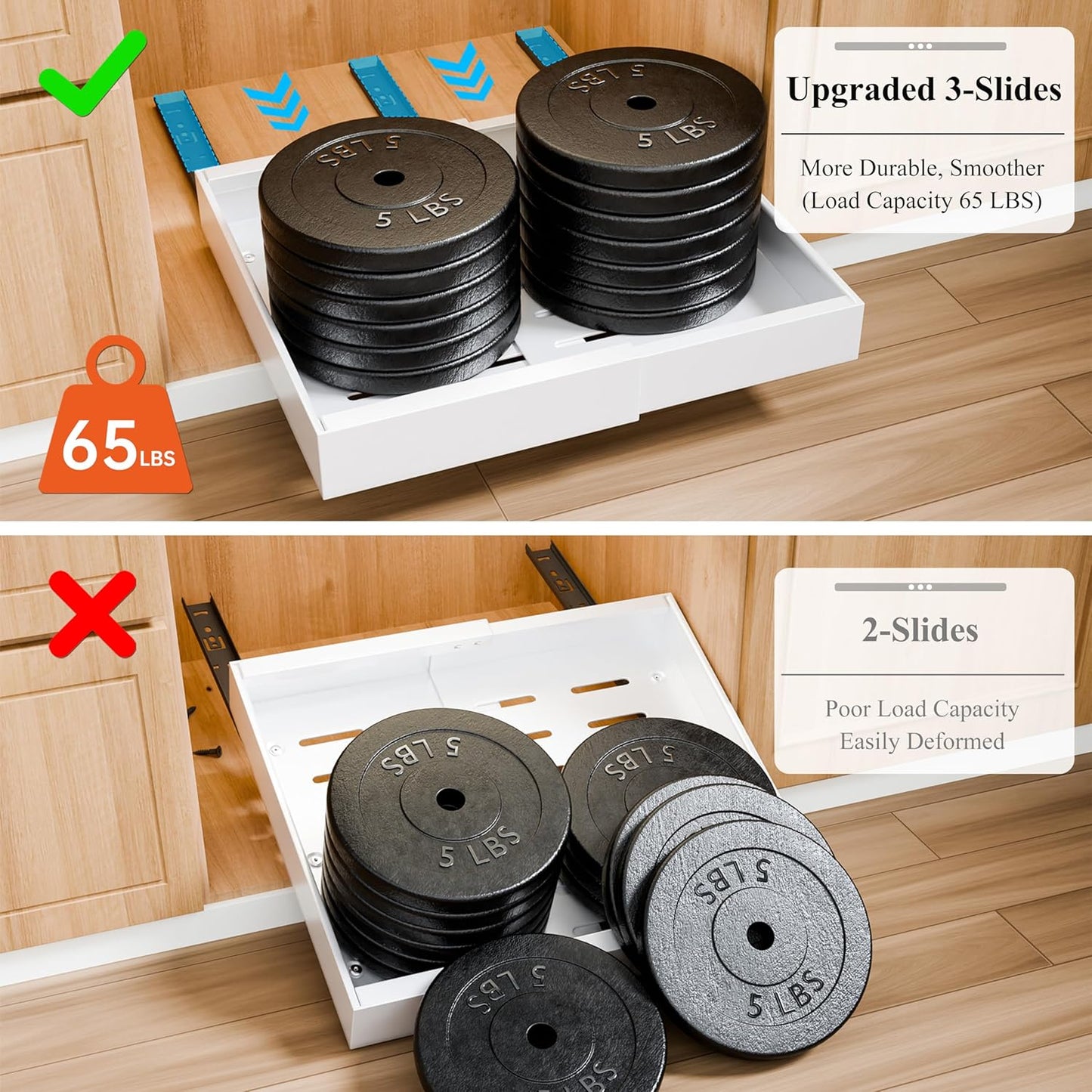 CARLA HOME 2 Pack Pull Out Cabinet Organizer Expandable for Cabinets with Adjustable Slide Out Shelves and Easy Installation (White)