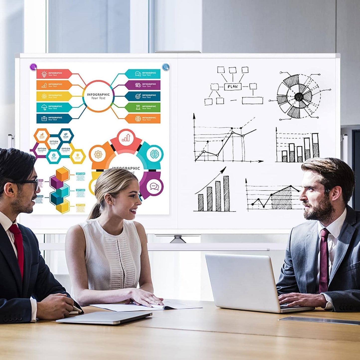 CARLA HOME Double-Sided Magnetic Whiteboard 120x90cm with Wheels, Reversible Design for School, Office & Home