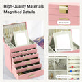 CARLA HOME  6-Layer Large Jewelry Organizer Box for Women with Mirror, Drawers, Hooks & Dividers for Rings, Necklaces, Bracelets, Ideal Gift for Women (Pink)