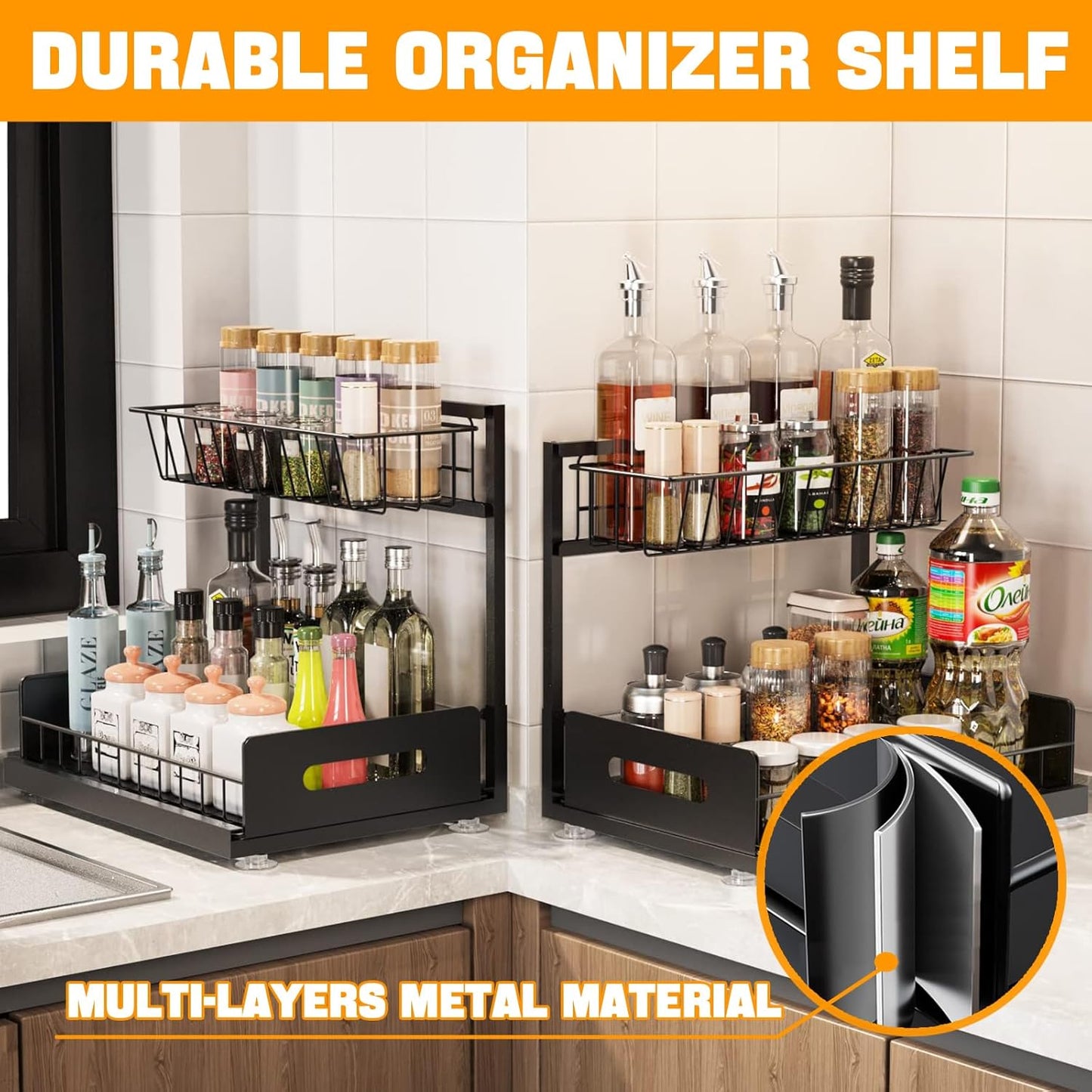 CARLA HOME 2 Pack Under Sink Organiser with Sliding Drawers for Kitchen & Bathroom