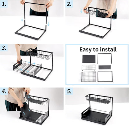 CARLA HOME 2 Pack Under Sink Organiser with Sliding Drawers for Kitchen & Bathroom