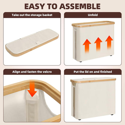 CARLA HOME 2 Pack Toilet Paper Storage Basket Holds Up to 12 Rolls with Bamboo Lid and Handle for RV Closet (White)