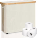 CARLA HOME 2 Pack Toilet Paper Storage Basket Holds Up to 12 Rolls with Bamboo Lid and Handle for RV Closet (White)
