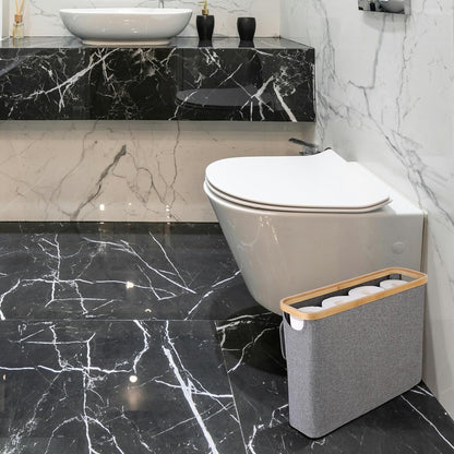 CARLA HOME 2 pack Toilet Paper Storage Basket Holds Up to 12 Rolls with Bamboo Lid and Handle for RV Closet (Grey)