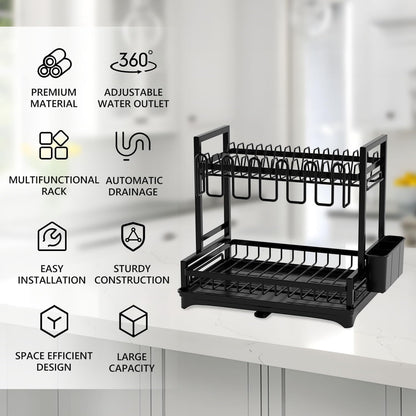 CARLA HOME Dish Drying Rack 2-Tier Kitchen Drainer with Drainboard