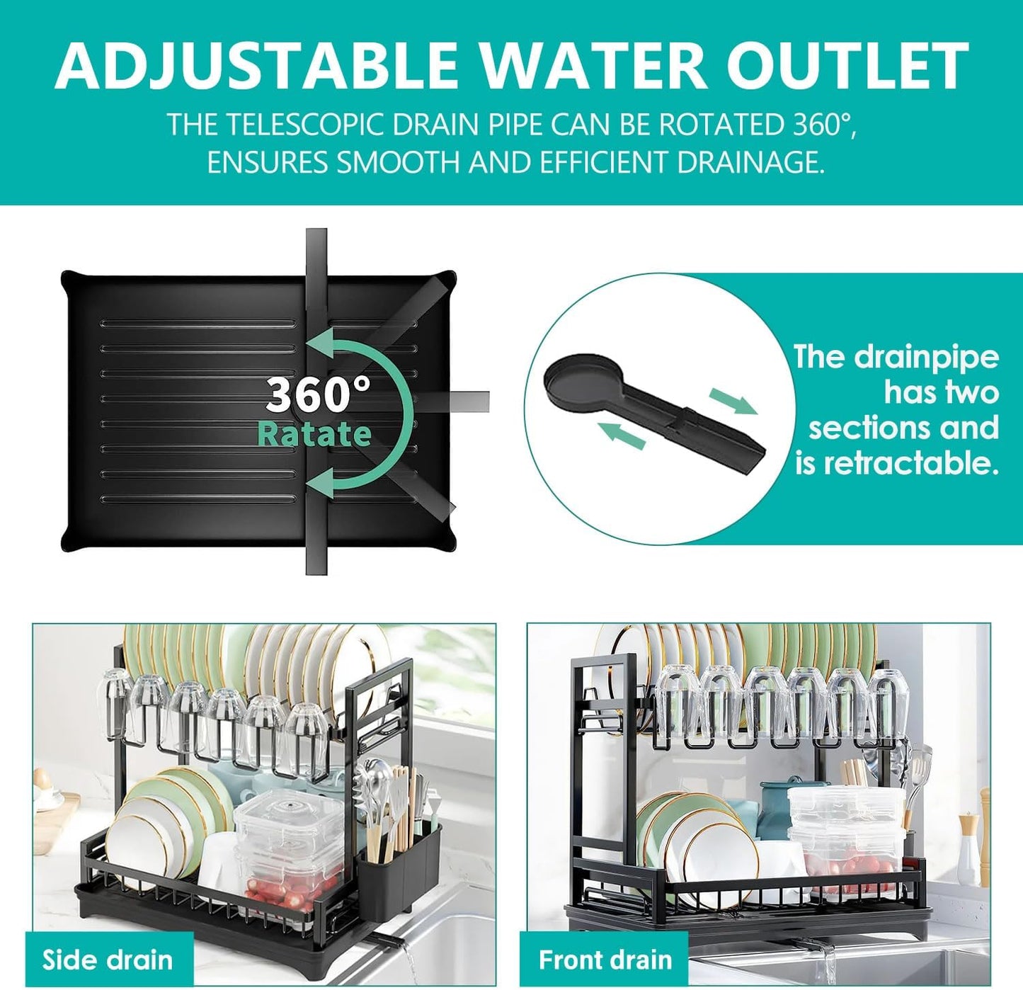 CARLA HOME Dish Drying Rack 2-Tier Kitchen Drainer with Drainboard