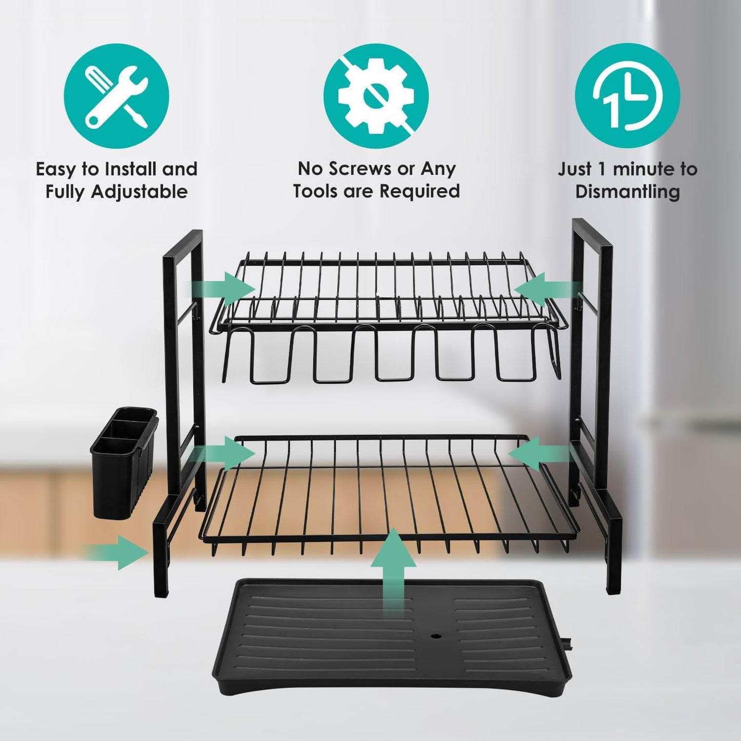 CARLA HOME Dish Drying Rack 2-Tier Kitchen Drainer with Drainboard