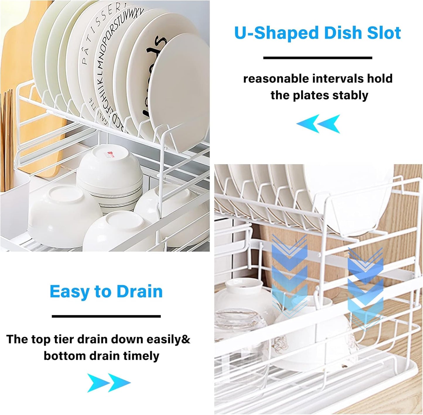 CARLA HOME 2-Tier Dish Drying Rack for Kitchen Counter with Removable Drip Tray, Utensil Holder and Cutlery Organizer