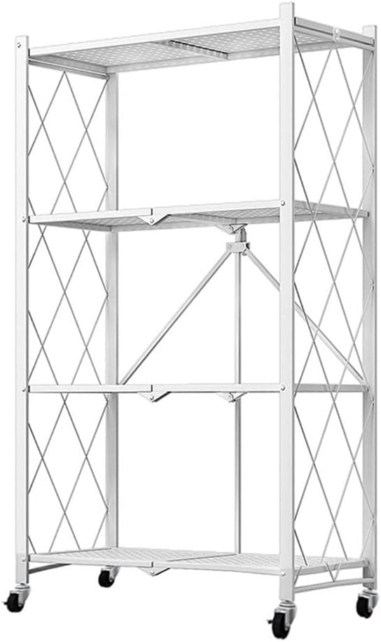 CARLA HOME 4-Tier Foldable Storage Shelf with Wheels for Kitchen, Garage, Pantry or Basement (White)