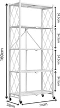 CARLA HOME 5-Tier Foldable Storage Shelf with Wheels for Kitchen, Garage, Pantry or Basement (White)