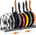CARLA HOME Expandable Pot and Pan Organizer Rack for Cabinet with 10 Adjustable Dividers, Lid & Cookware Holder for Kitchen Pantry or Countertop Storage