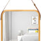 CARLA HOME Hanging Wall Mirror with Bamboo Frame with Adjustable Leather Strap for Bathroom, Bedroom, Vanity or Entryway (40x33 cm)