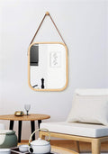 CARLA HOME Hanging Wall Mirror with Bamboo Frame with Adjustable Leather Strap for Bathroom, Bedroom, Vanity or Entryway (40x33 cm)