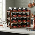 CARLA HOME 4 Tier Wooden Wine Rack, 16 Bottle Storage, Brown