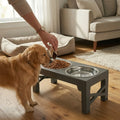 CARLA HOME Raised Dog Bowl Stand - 4 - Height Adjustable - Black - Pet Feeder - Metal