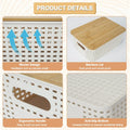 CARLA HOME Storage Bins with Bamboo Lids - 6 Pack - White - Plastic - Storage Bins 6 Pcs