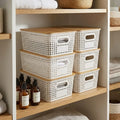 CARLA HOME Storage Bins with Bamboo Lids - 6 Pack - White - Plastic - Storage Bins 6 Pcs