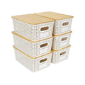 CARLA HOME Storage Bins with Bamboo Lids - 6 Pack - White - Plastic - Storage Bins 6 Pcs