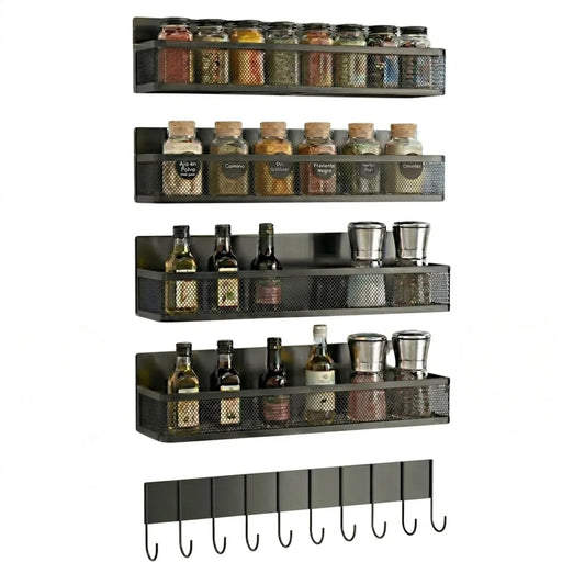 CARLA HOME 5 Pack Magnetic Spice Rack for Fridge Kitchen with Hook Bar