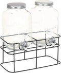 CARLA HOME 2 Pack Glass Drink Dispensers with Juice Pot Stand - 4L