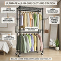 CARLA HOME Double Rail Garment Rack with Shelves - Rolling - Portable Wardrobe