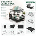 CARLA HOME 2 tier Dish Drying Rack with Drainboard & Utensil Holder for Kitchen (Black)